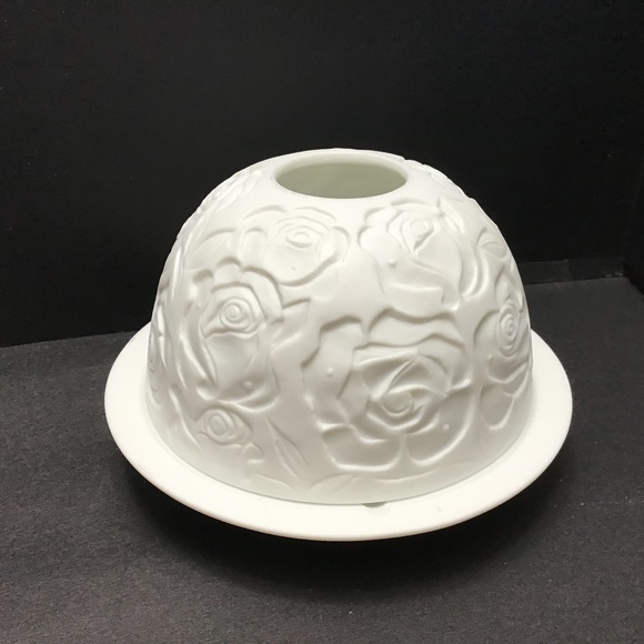 Fairy Lamp Votive Candle Holder Bisque Lithophane Roses Pattern Seagull Studios - Picture 1 of 7